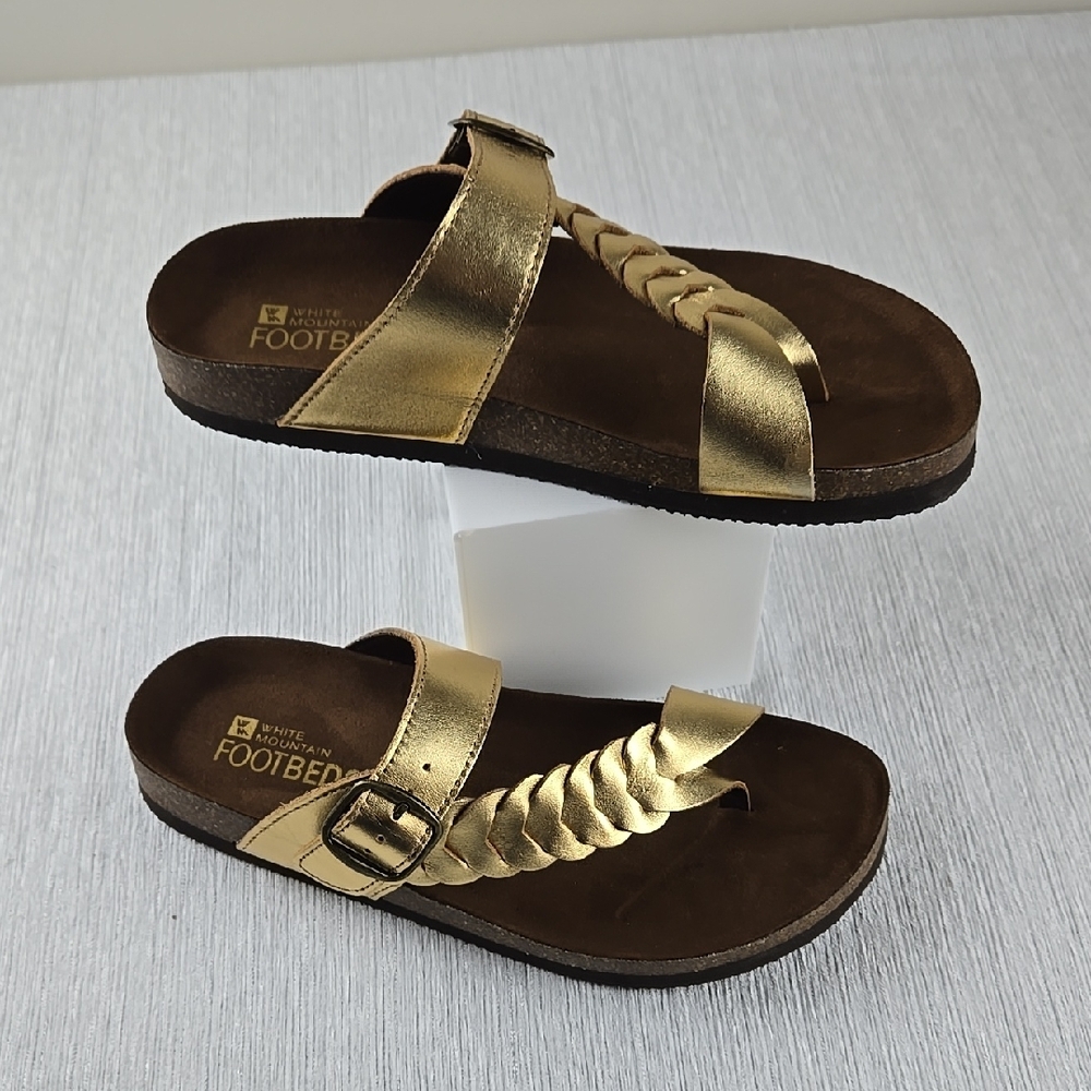 White Mountain Gold Braided Footbed Sandals
